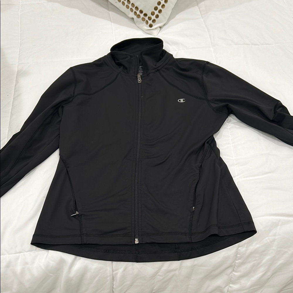 Champion Black Utility Jacket with High Collar and Full-Length Zipper